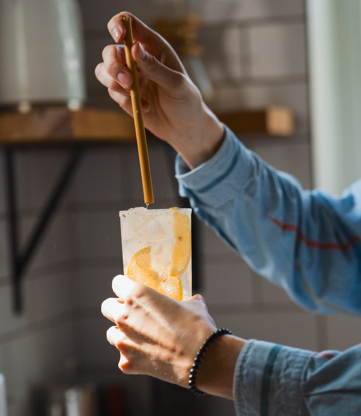 Sustainable, plant-based bamboo reed straw for easy cocktails at home, smoothies, and coffee
